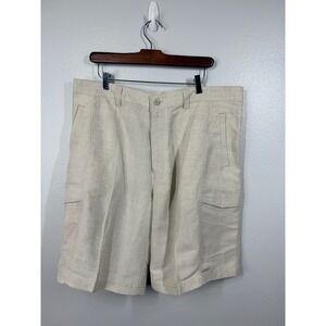 Cubavera Shorts Mens 38 Khaki‎ Linen Blend Cargo Flat Front Casual Resort